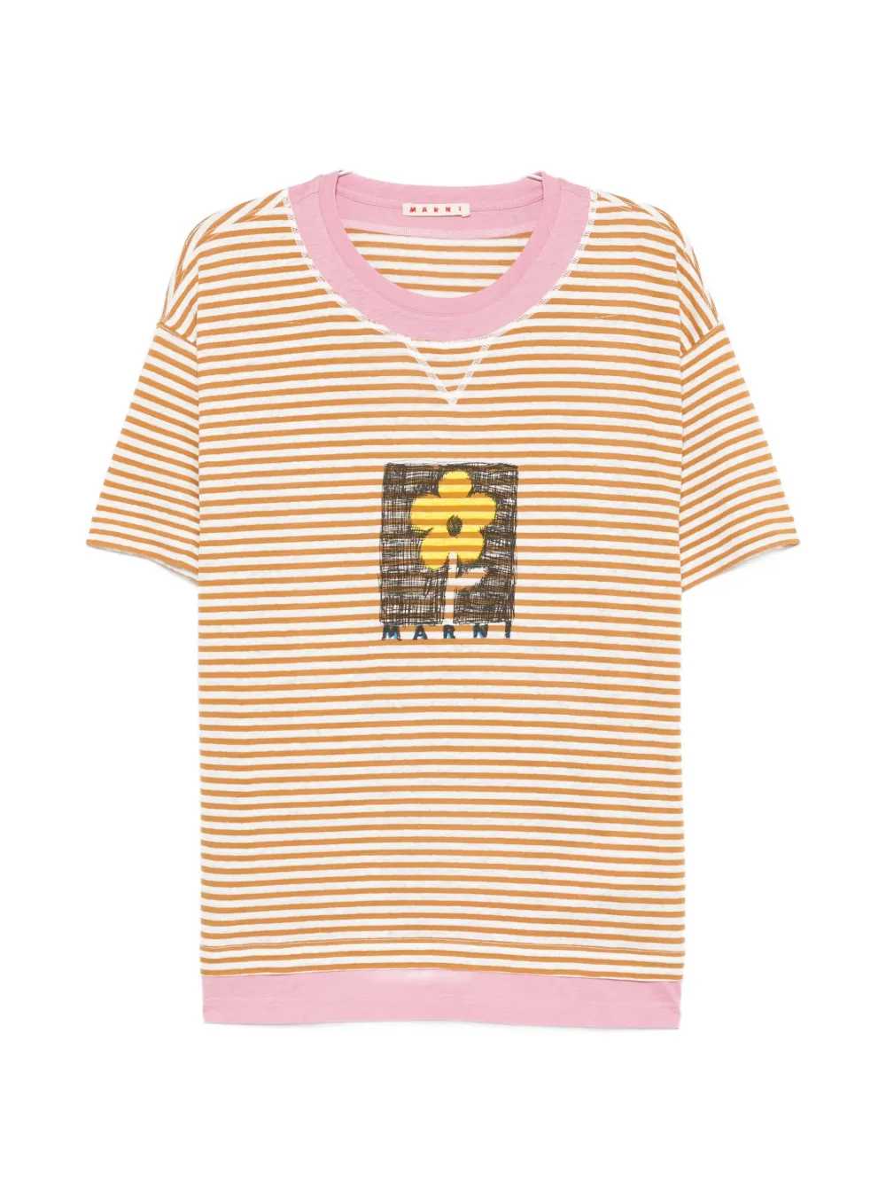 Marni Men Striped T-Shirt With Floral Print MARNI
