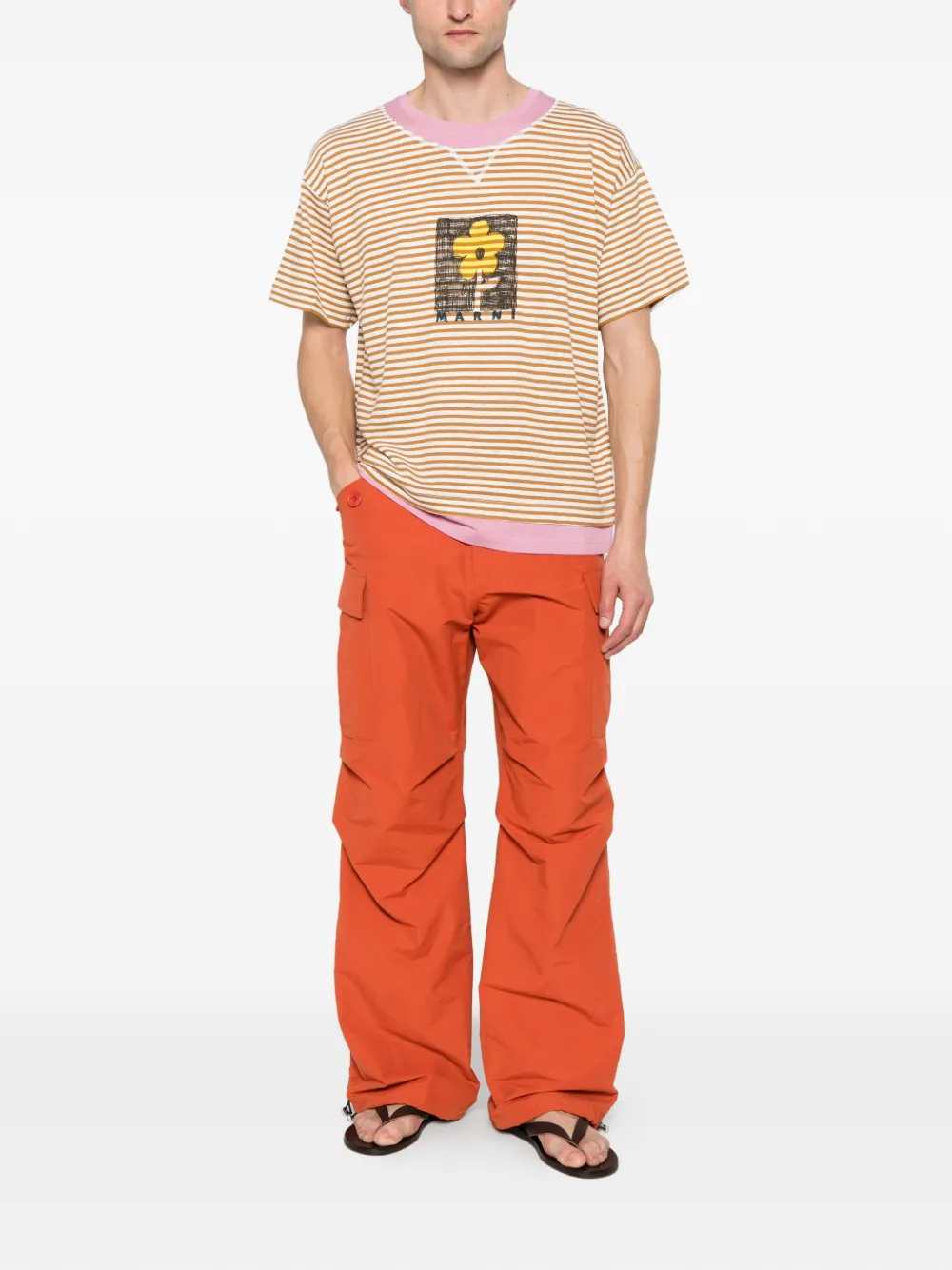 Marni Men Striped T-Shirt With Floral Print MARNI