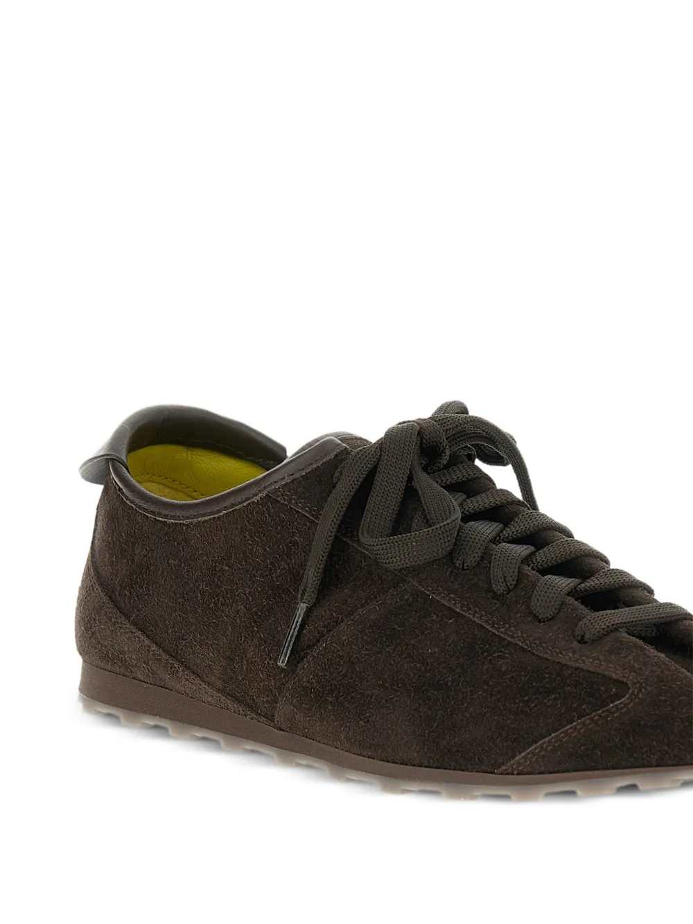 Jacquemus Men Suede Tennis Sneakers  Highlights Brown Suede Almond Toe Flat Laces Rubber Sole  Id 26Efom00175ac09a14 JACQUEMUS