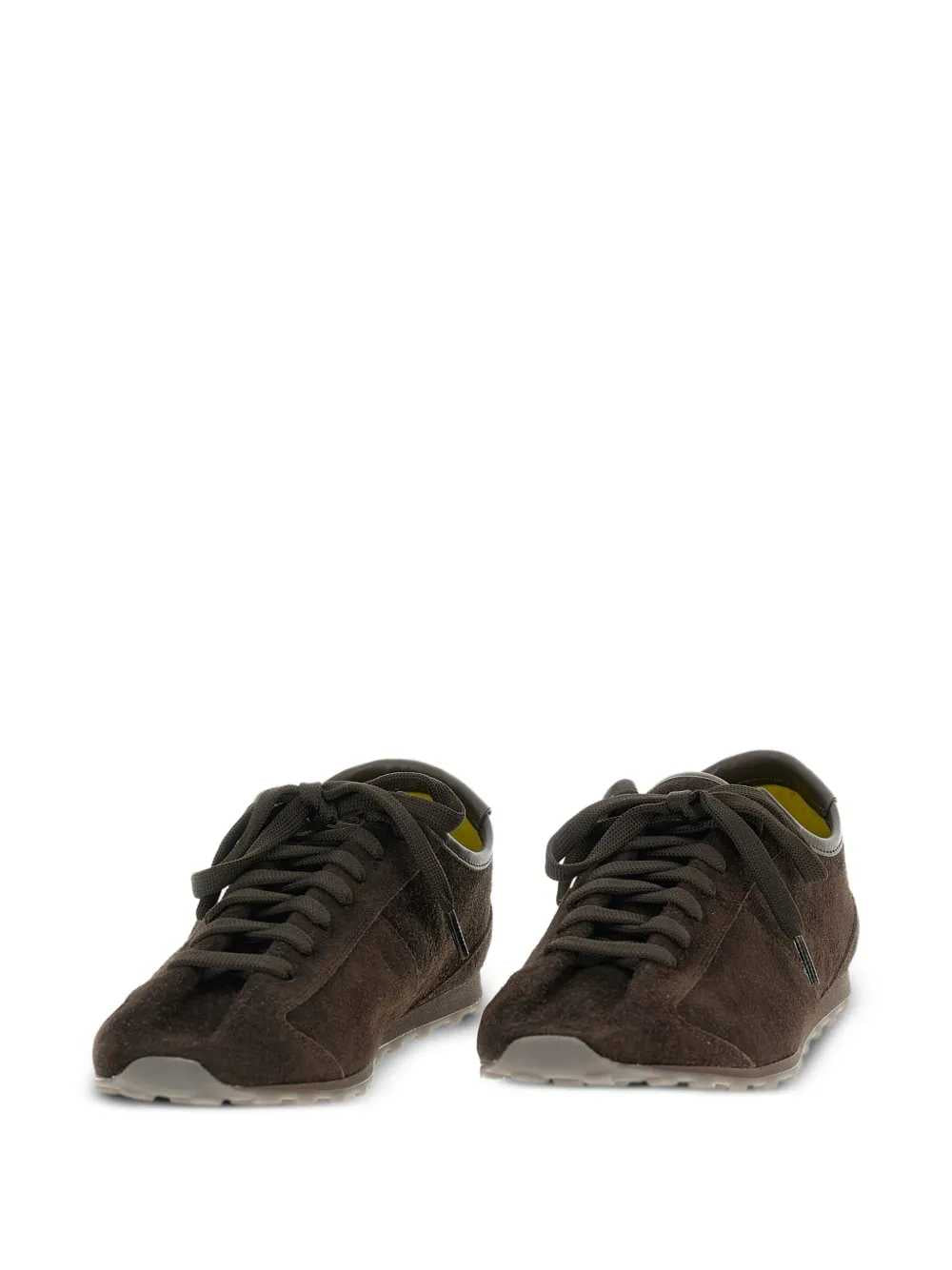 Jacquemus Men Suede Tennis Sneakers  Highlights Brown Suede Almond Toe Flat Laces Rubber Sole  Id 26Efom00175ac09a14 JACQUEMUS