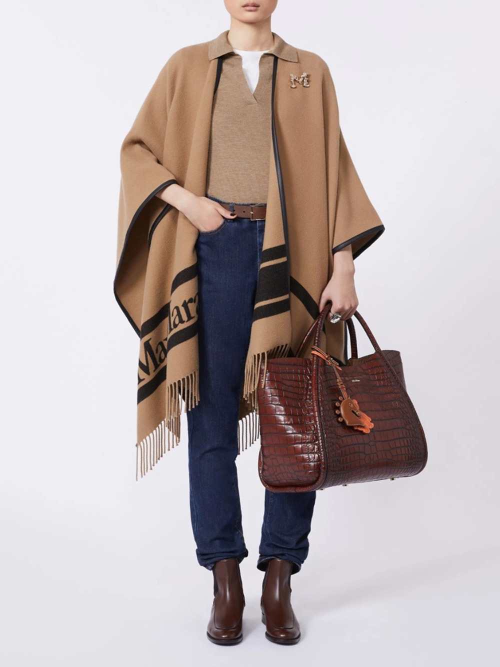 Max Mara Women Poncho In Lana Jacquard - Cammello MAX MARA
