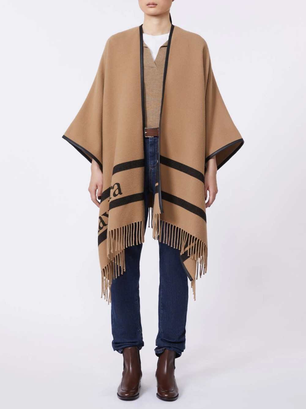 Max Mara Women Poncho In Lana Jacquard - Cammello MAX MARA