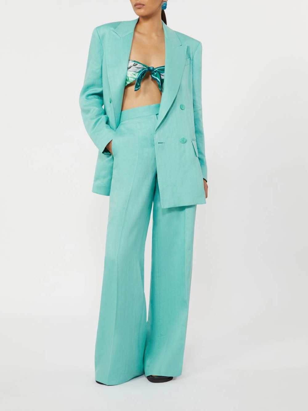 Max Mara Women Olimpia Jacket In Chevron Linen - Aqua MAX MARA