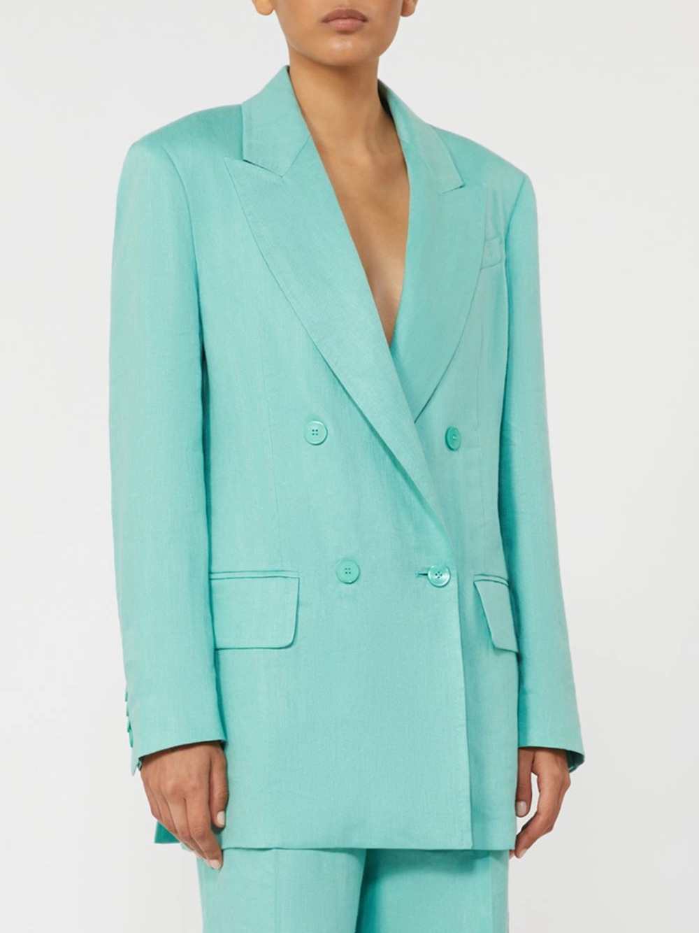 Max Mara Women Olimpia Jacket In Chevron Linen - Aqua MAX MARA