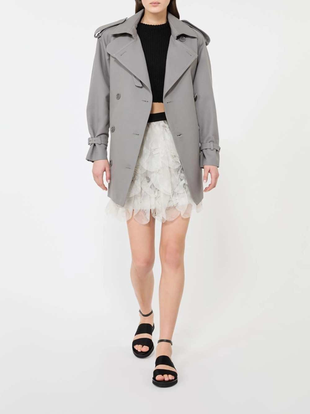 Max Mara Women Short Skirt With Printed Organza Petals - Pearl Gray MAX MARA