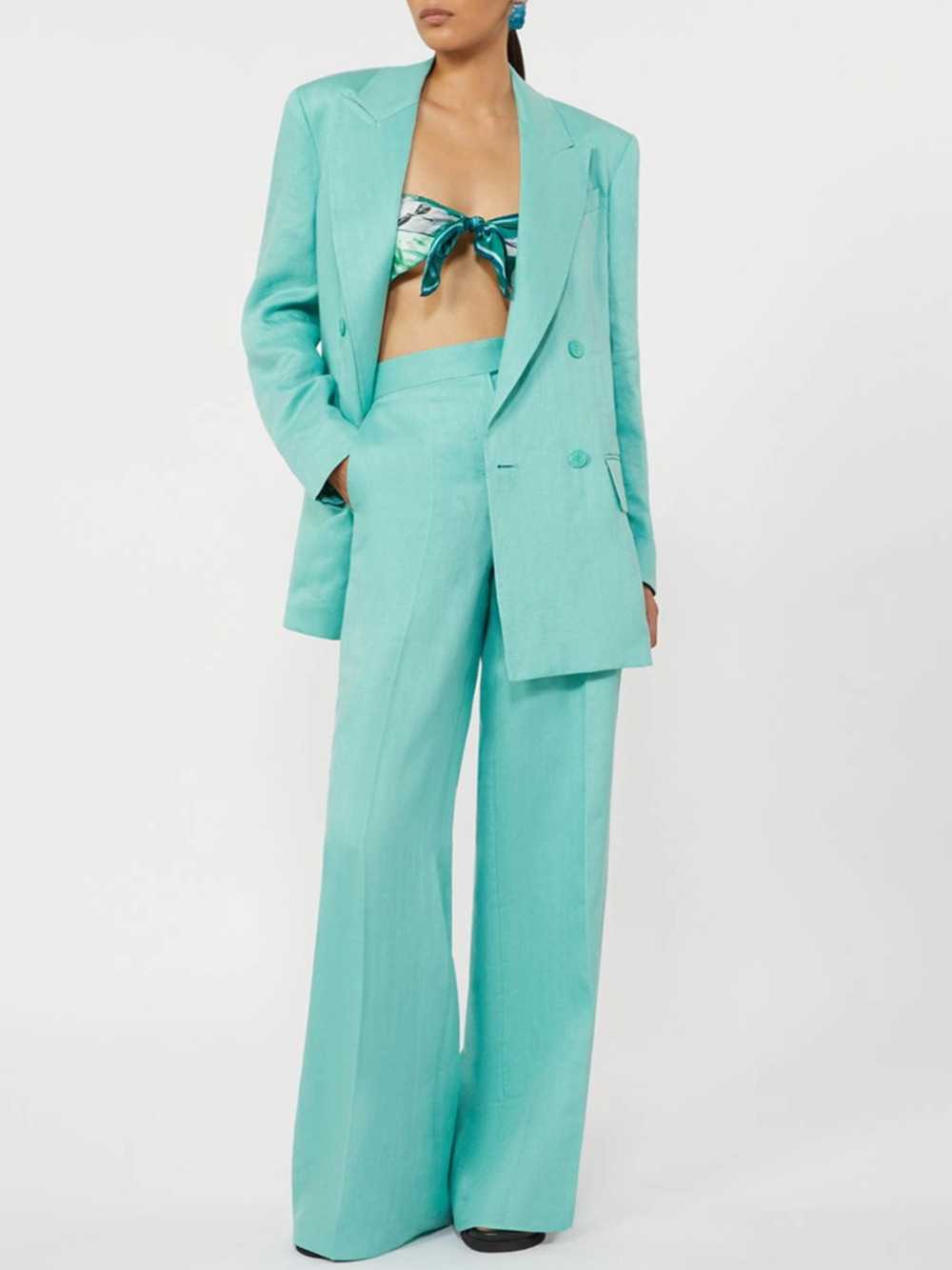 Max Mara Women Chevron Linen Batavia Trousers - Aqua MAX MARA