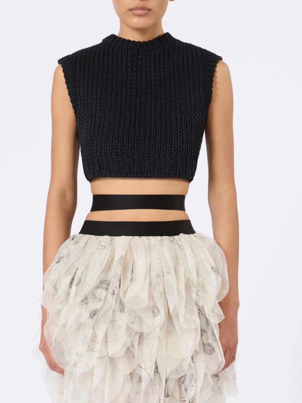 Max Mara Women Sleeveless Crop Sweater In Plain Cotton - Black MAX MARA