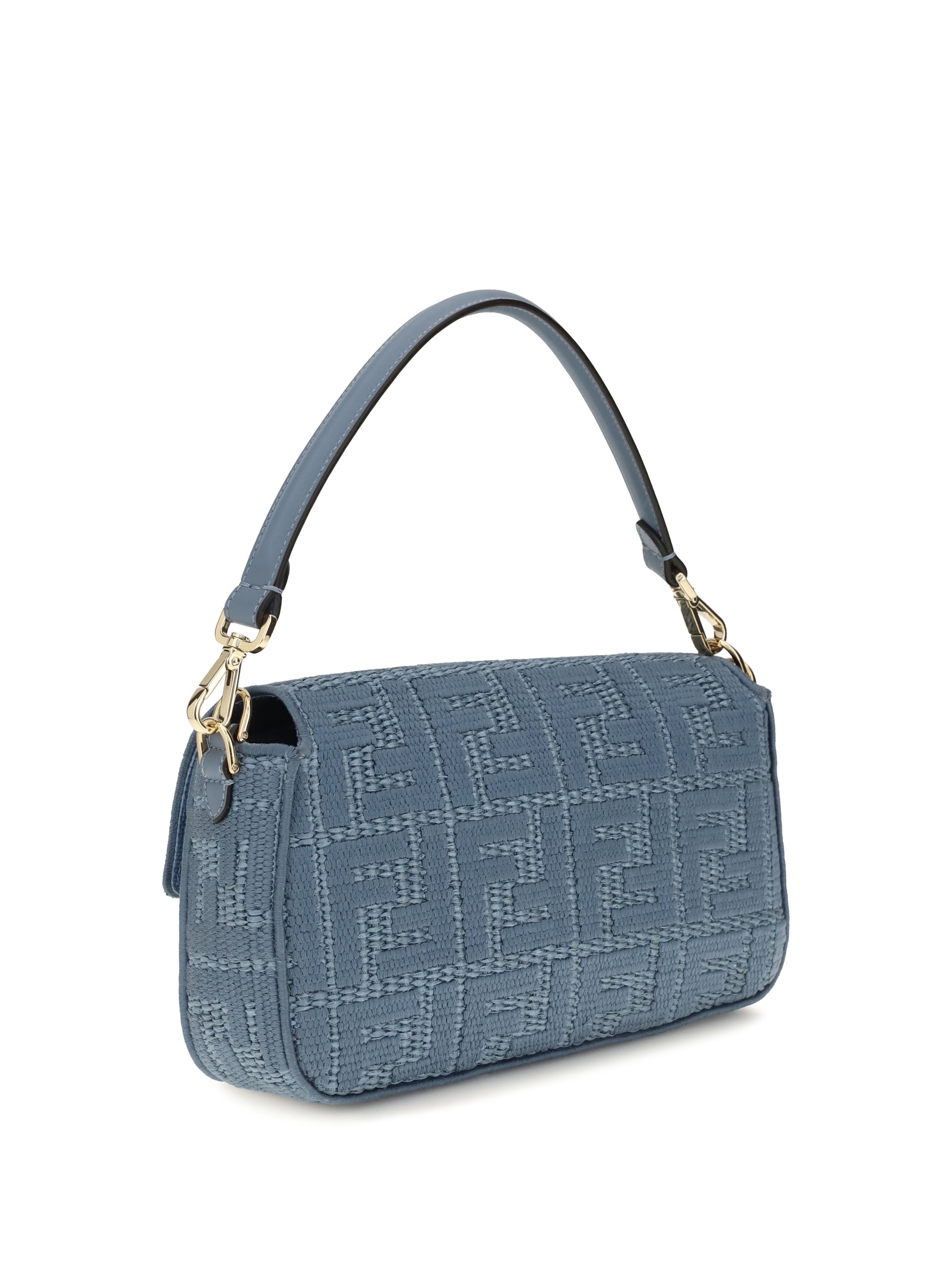 Fendi Women Medium Woven Raffia Shoulder Bag With Ff Embroidery FENDI