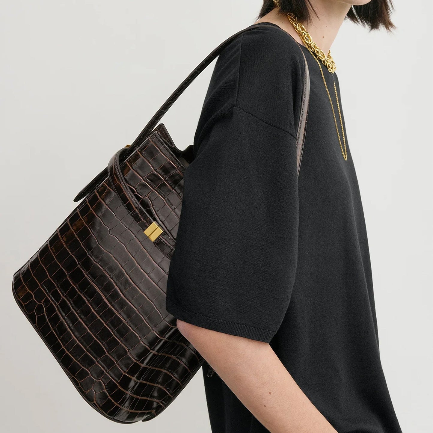 Toteme Croc-Embossed Bucket Bag Women TOTEME