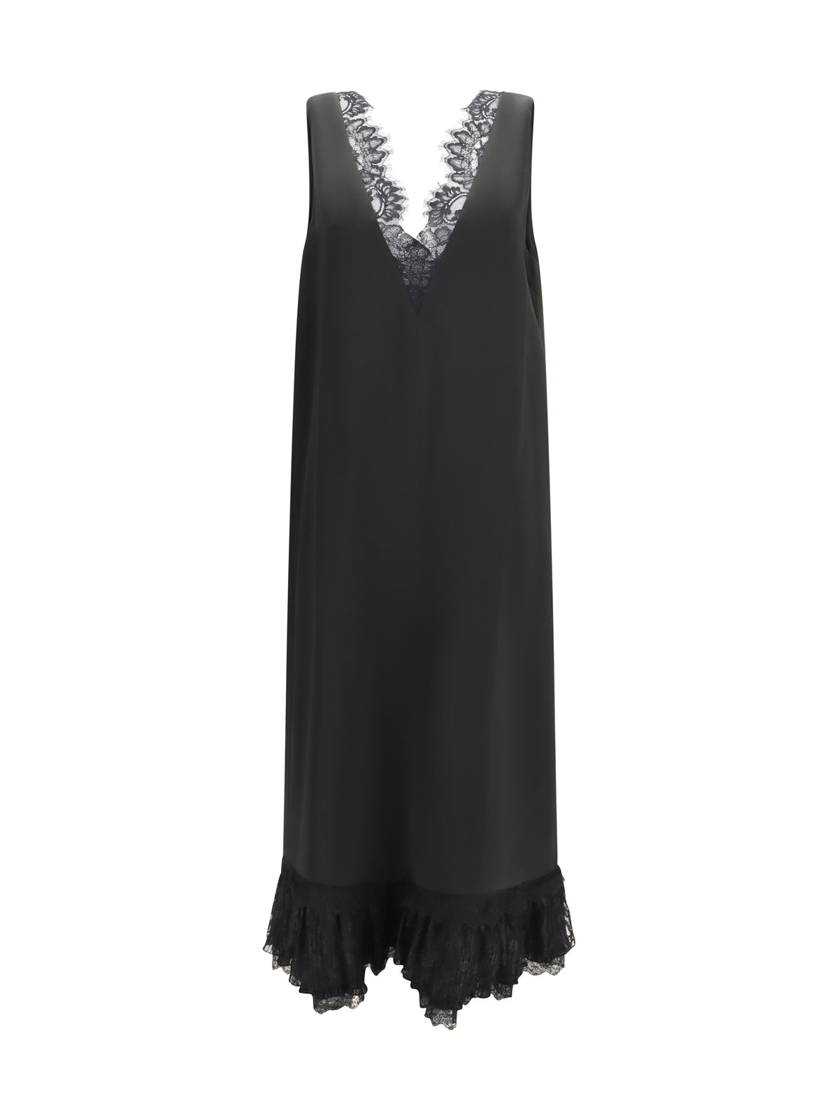 Ganni Women Lace-Trimmed Satin Long Dress GANNI