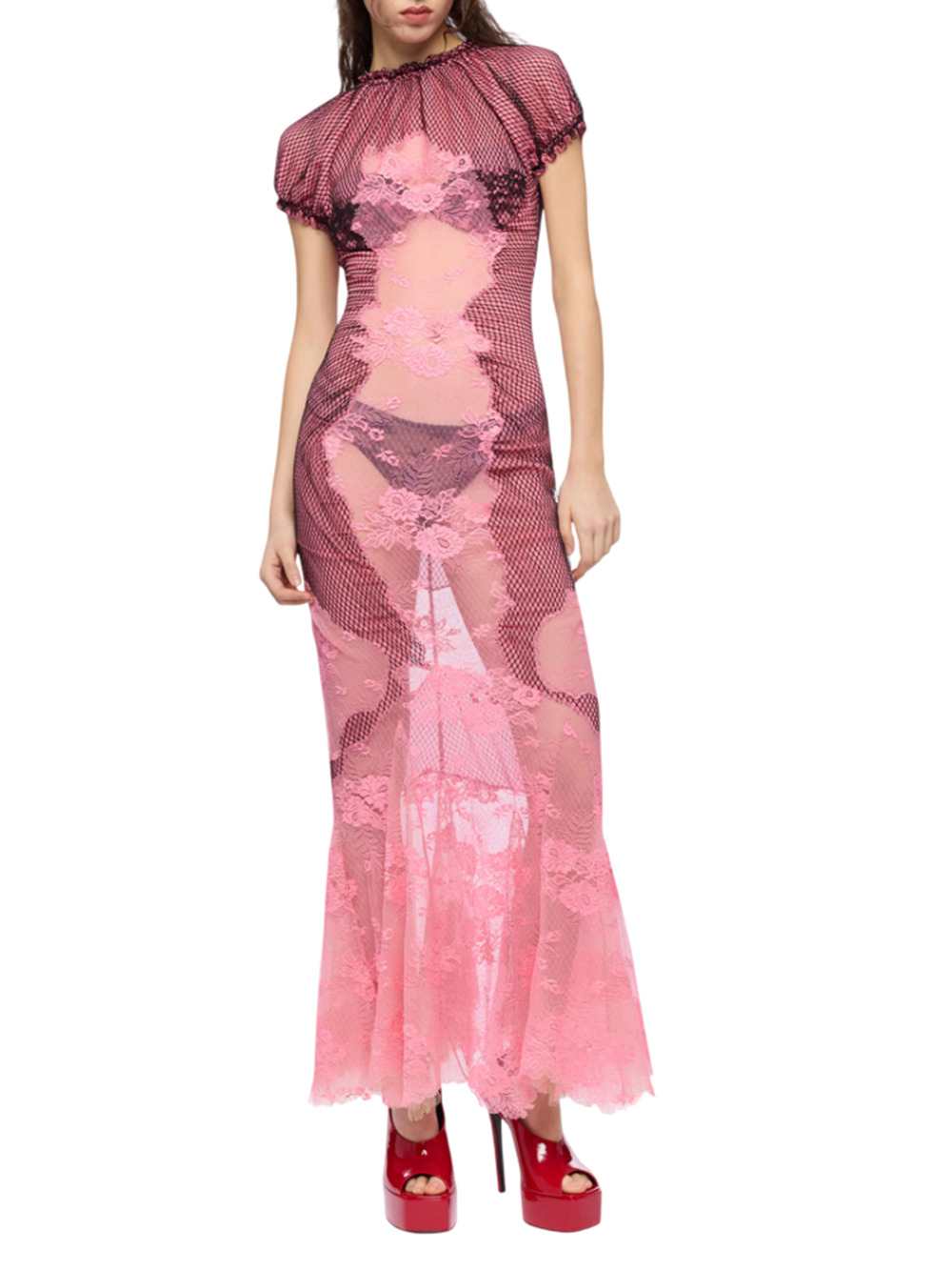 The Attico Women Pink Lace Midi Dress THE ATTICO