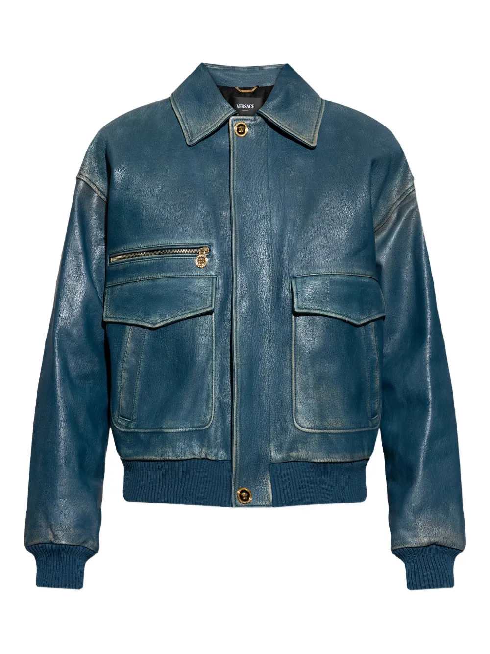 Versace Men Leather Zip-Up Jacket VERSACE