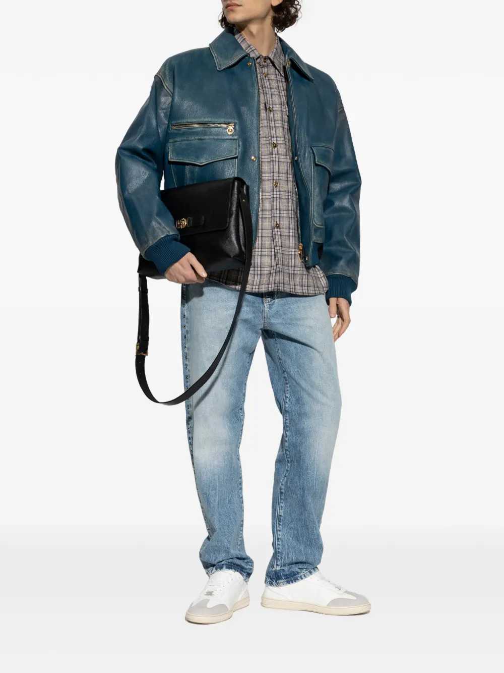Versace Men Leather Zip-Up Jacket VERSACE