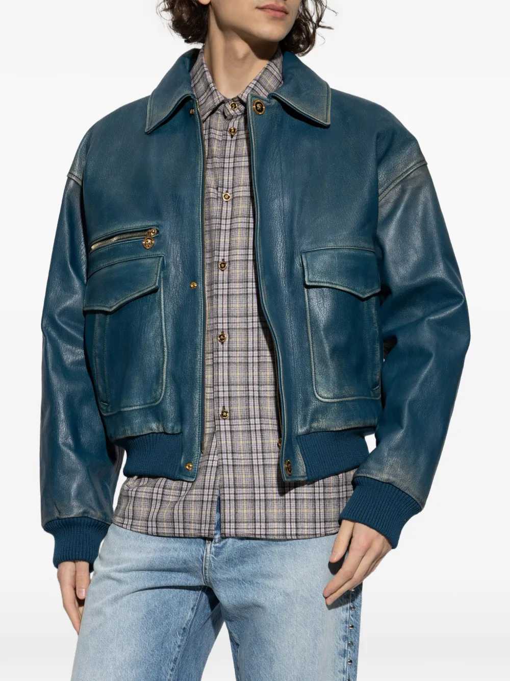 Versace Men Leather Zip-Up Jacket VERSACE