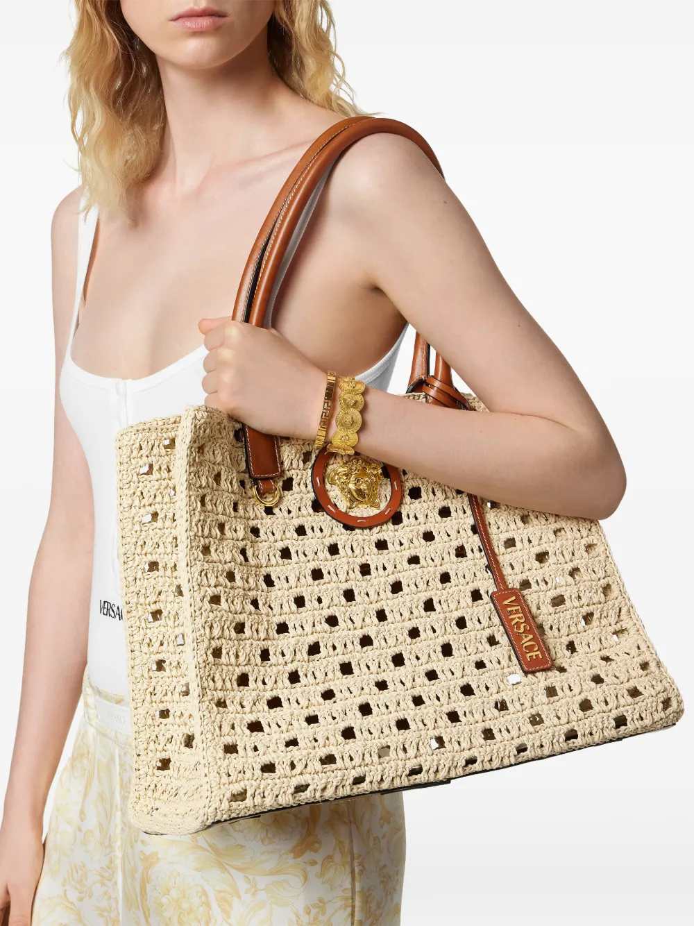 Versace Women La Medusa Large Raffia Tote Bag VERSACE