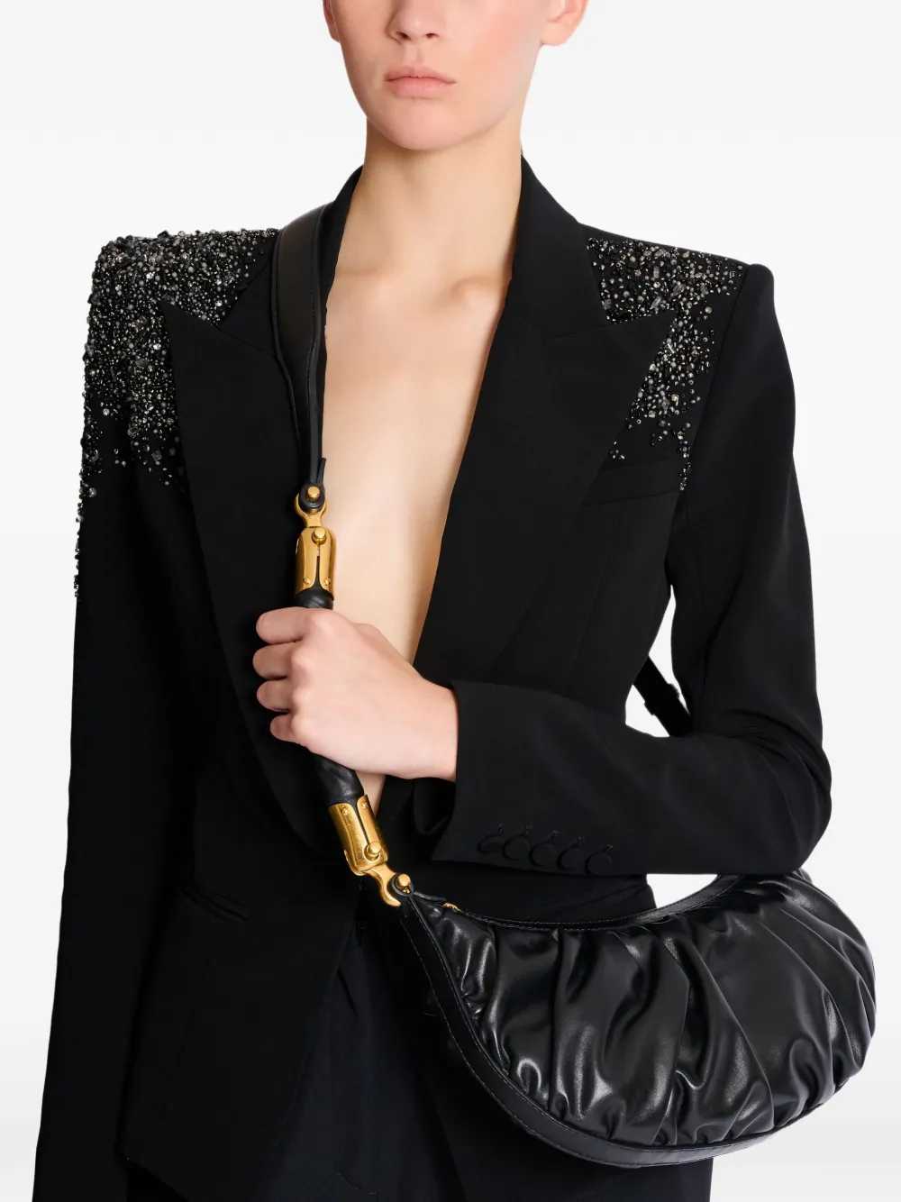 Balmain Women Ebene Ruffled Shoulder Bag BALMAIN