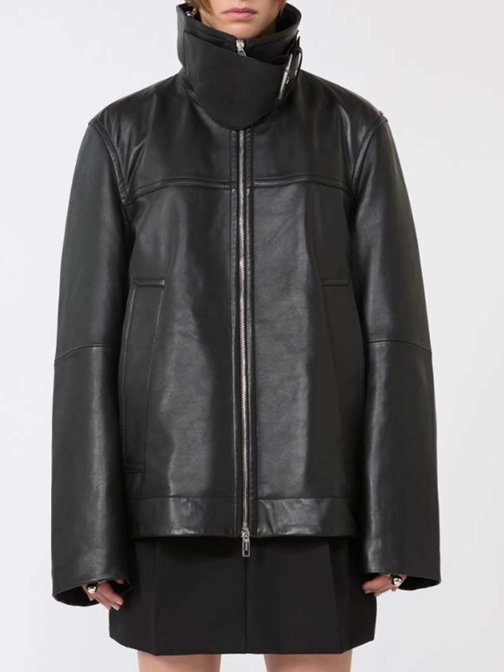Sportmax Women Oversized Leather Jacket - Black SPORTMAX