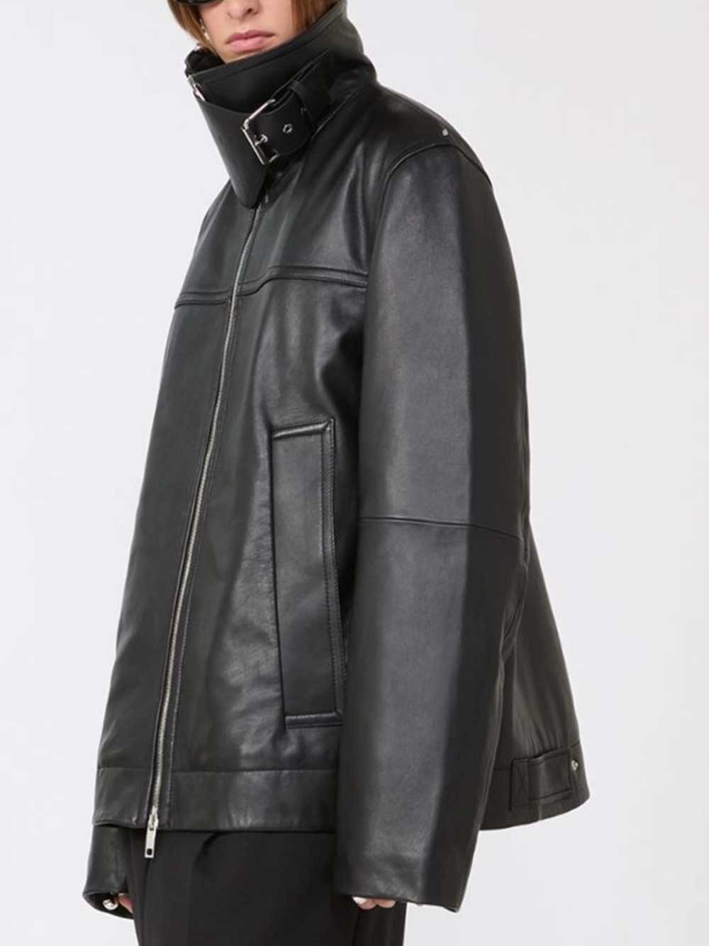 Sportmax Women Oversized Leather Jacket - Black SPORTMAX
