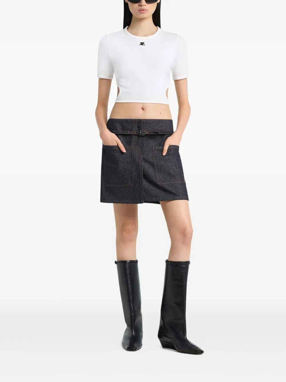 Courreges Women Cropped T-Shirt With Cut-Out COURREGES