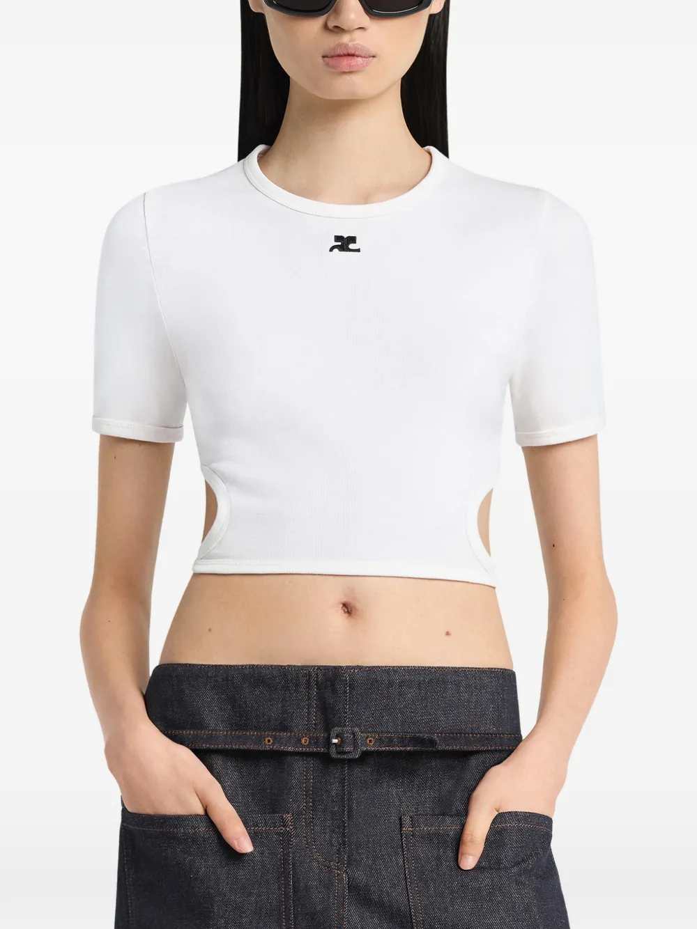 Courreges Women Cropped T-Shirt With Cut-Out COURREGES