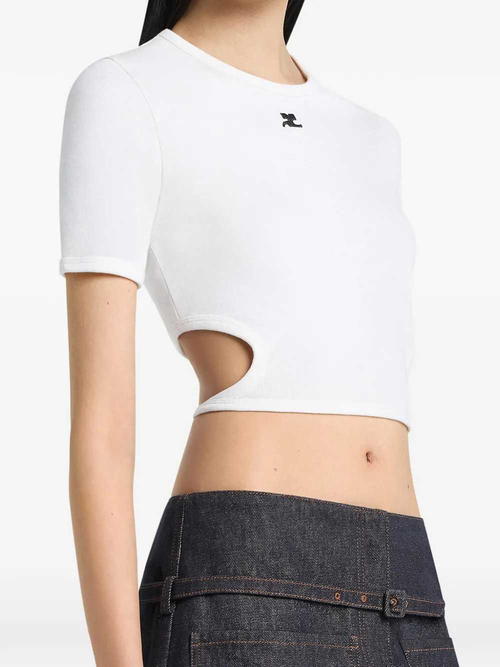 Courreges Women Cropped T-Shirt With Cut-Out COURREGES