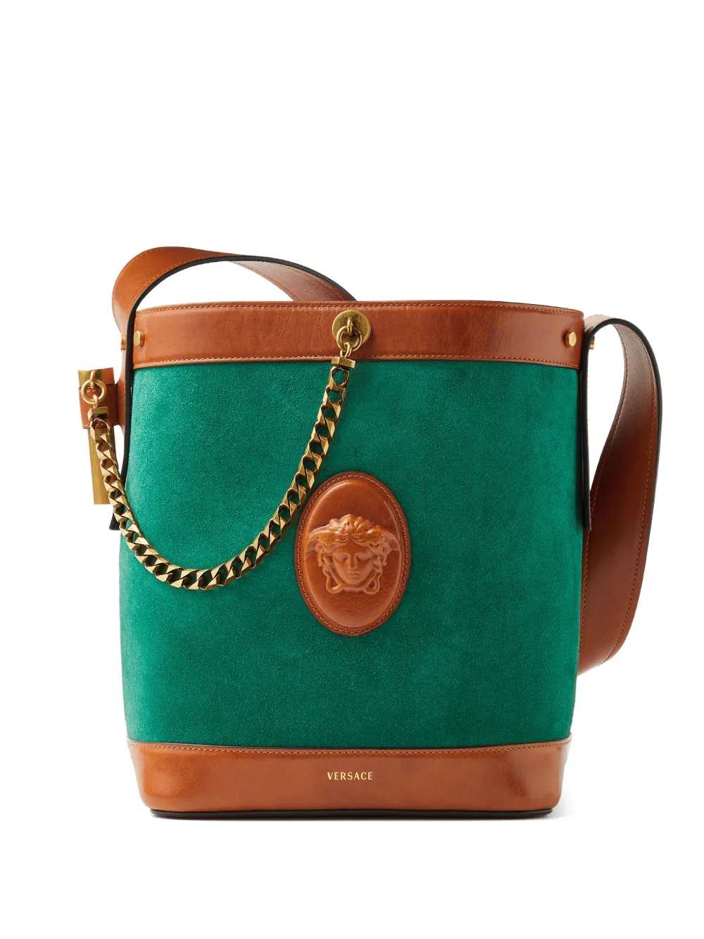 Versace Women Pivot Small Suede Bucket Bag VERSACE