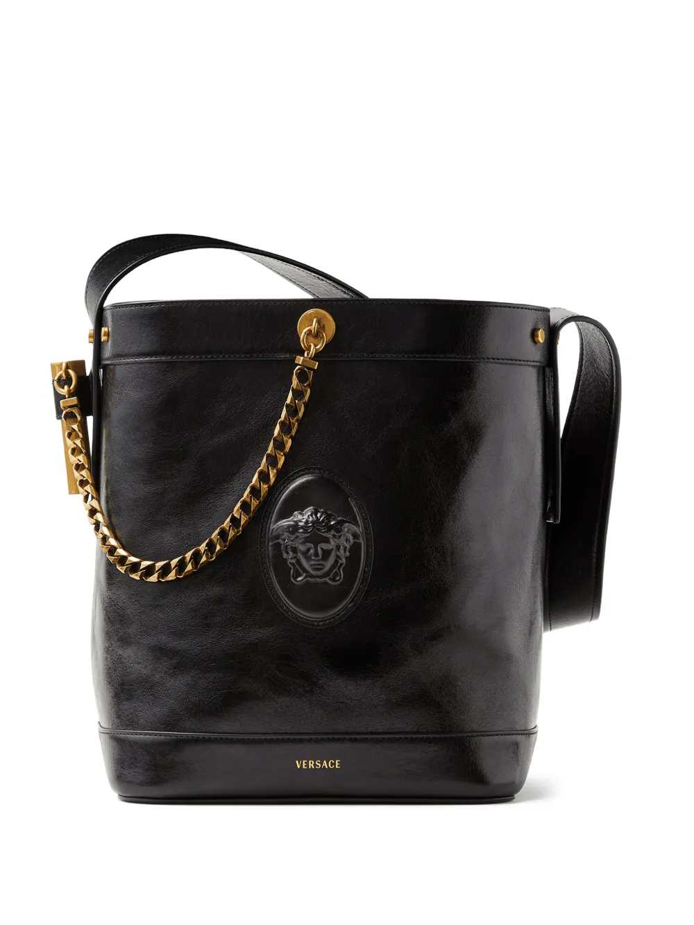 Versace Women Pivot Small Leather Bucket Bag VERSACE