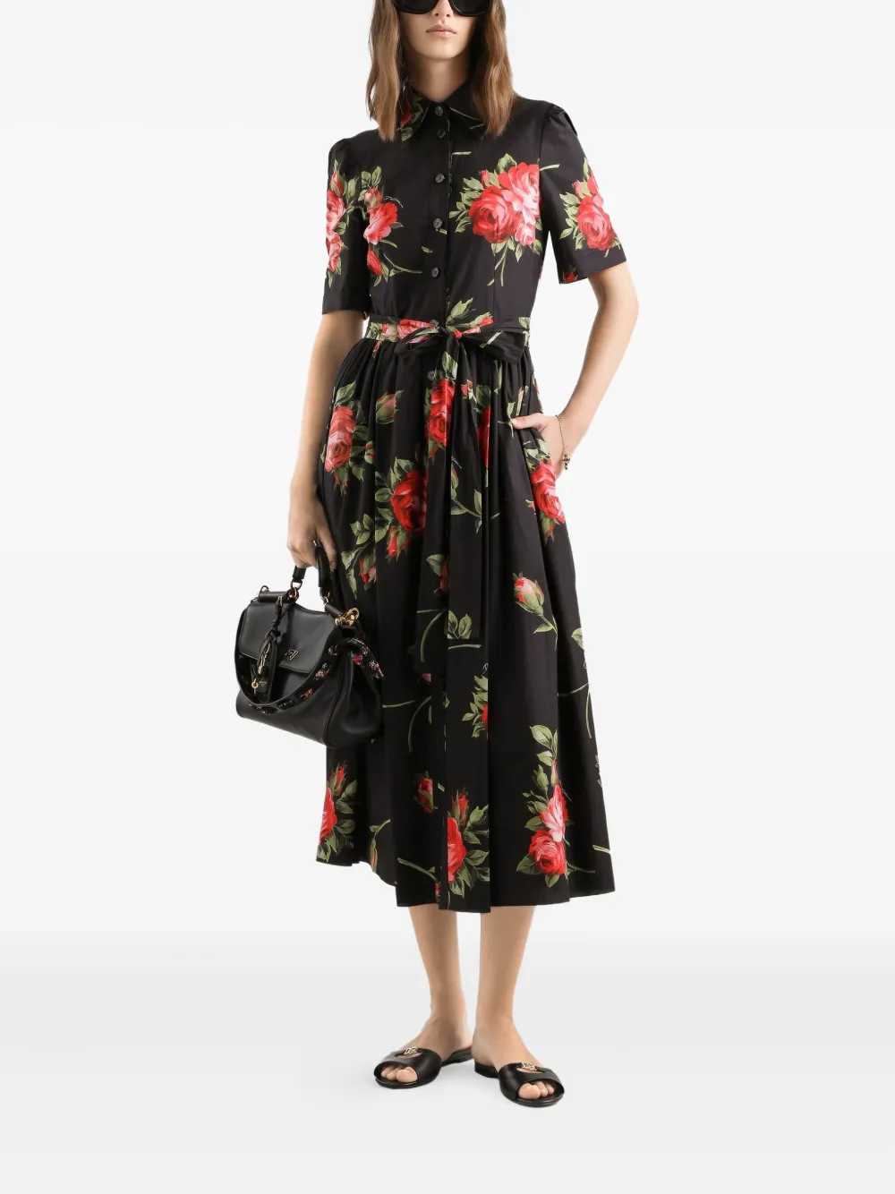 Dolce & Gabbana Women Floral Midi Dress With Belt DOLCE & GABBANA