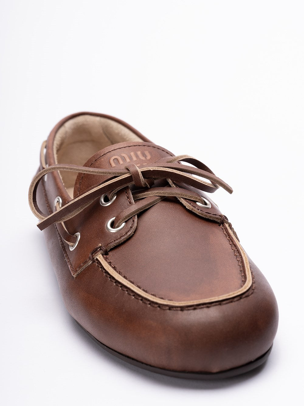 Miu Miu Women Unlined Bleached Leather Boat Shoes MIU MIU