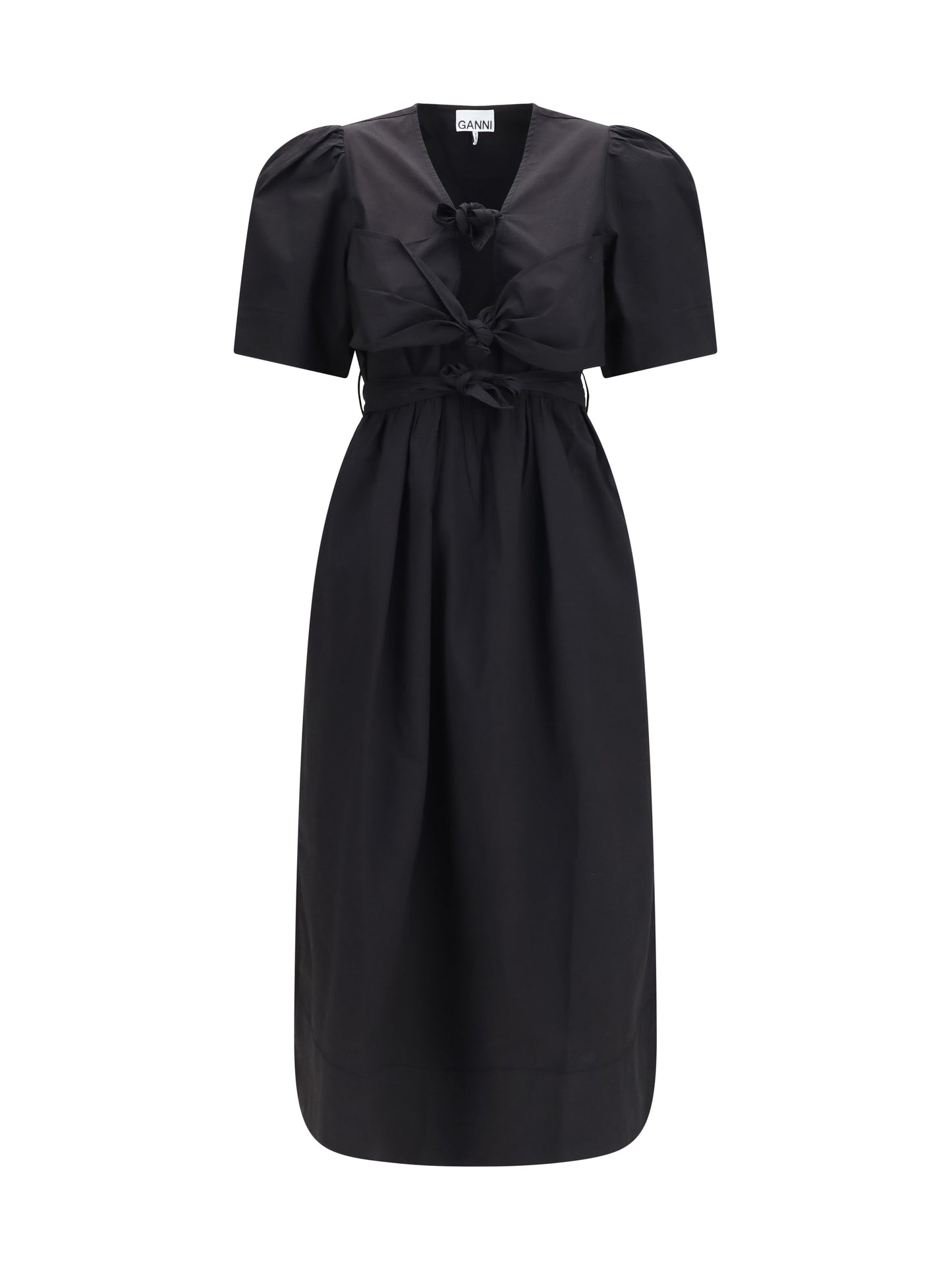 Ganni Women Midi Dress With Bows And Puff Shoulders GANNI