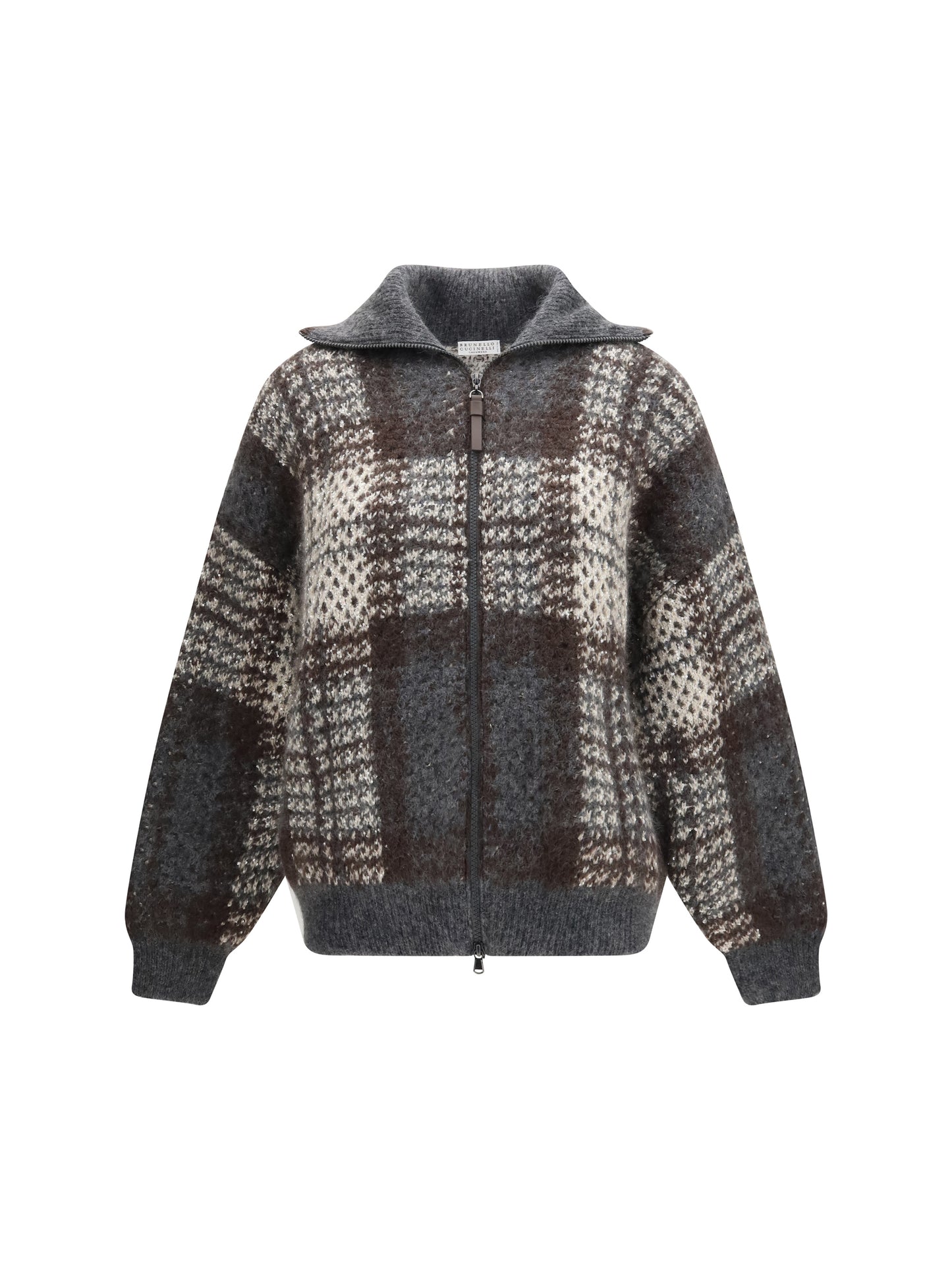 Brunello Cucinelli Women Checked Wool Zip Cardigan BRUNELLO CUCINELLI