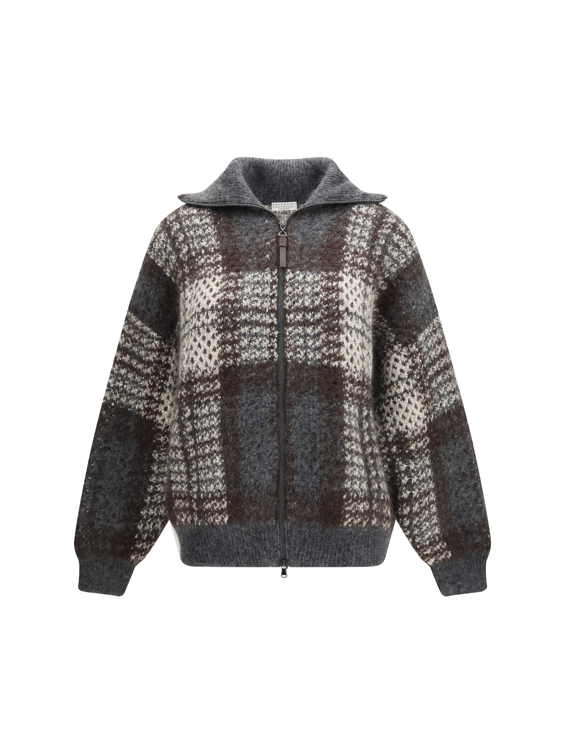 Brunello Cucinelli Women Checked Wool Zip Cardigan BRUNELLO CUCINELLI