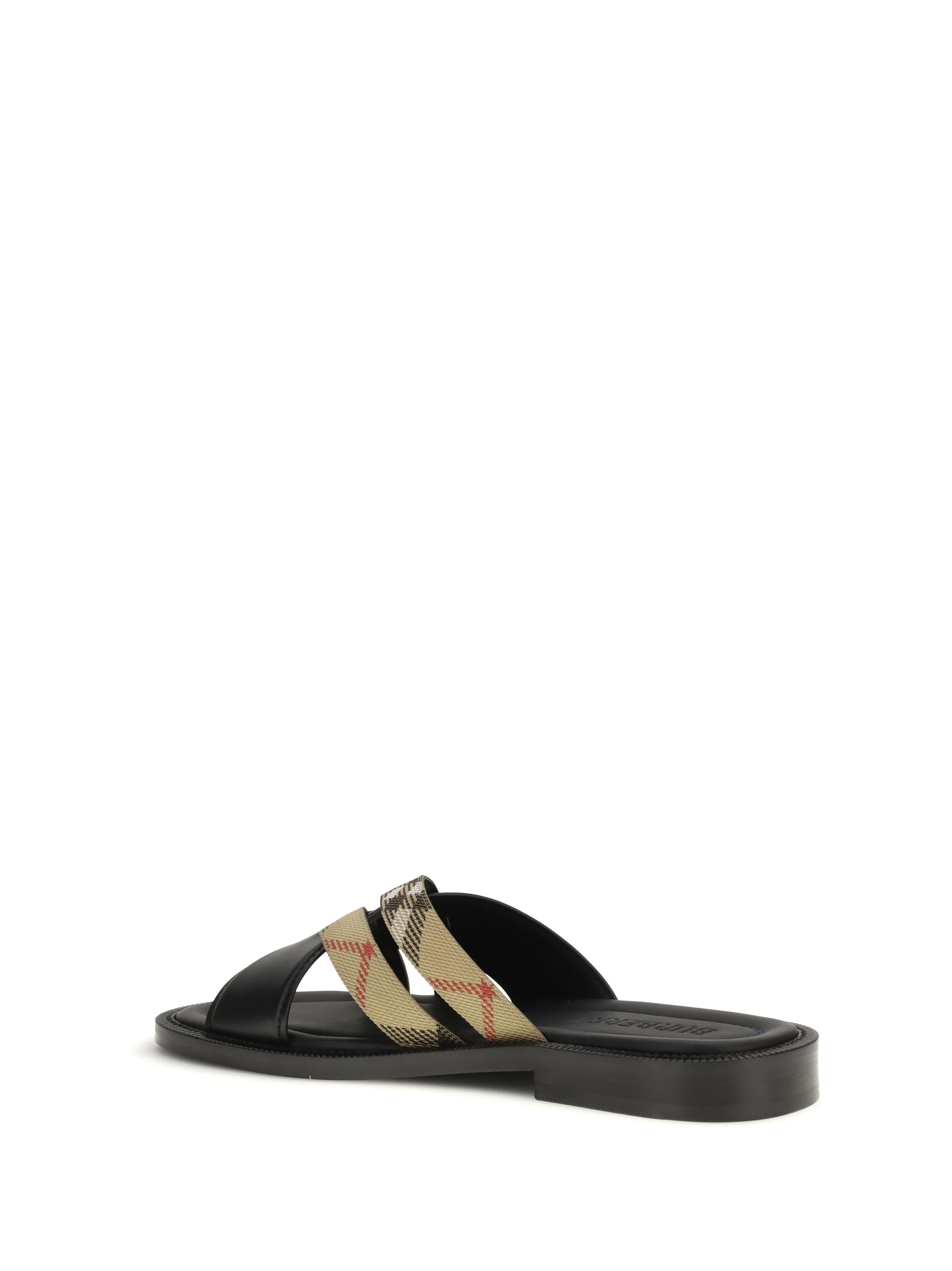 Burberry Men Drift Leather And Check Sandals BURBERRY