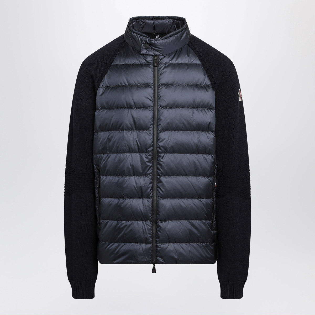 Moncler Grenoble Dark Blue Padded Zip-Up Cardigan In Wool Blend Men.