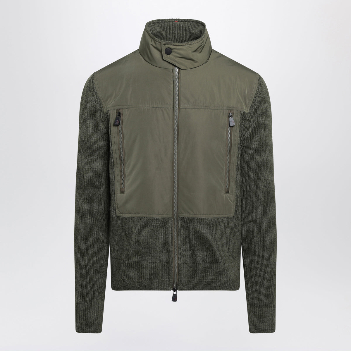 Moncler Grenoble Olive Green Cardigan In Wool With Polyester Inserts Men MONCLER GRENOBLE