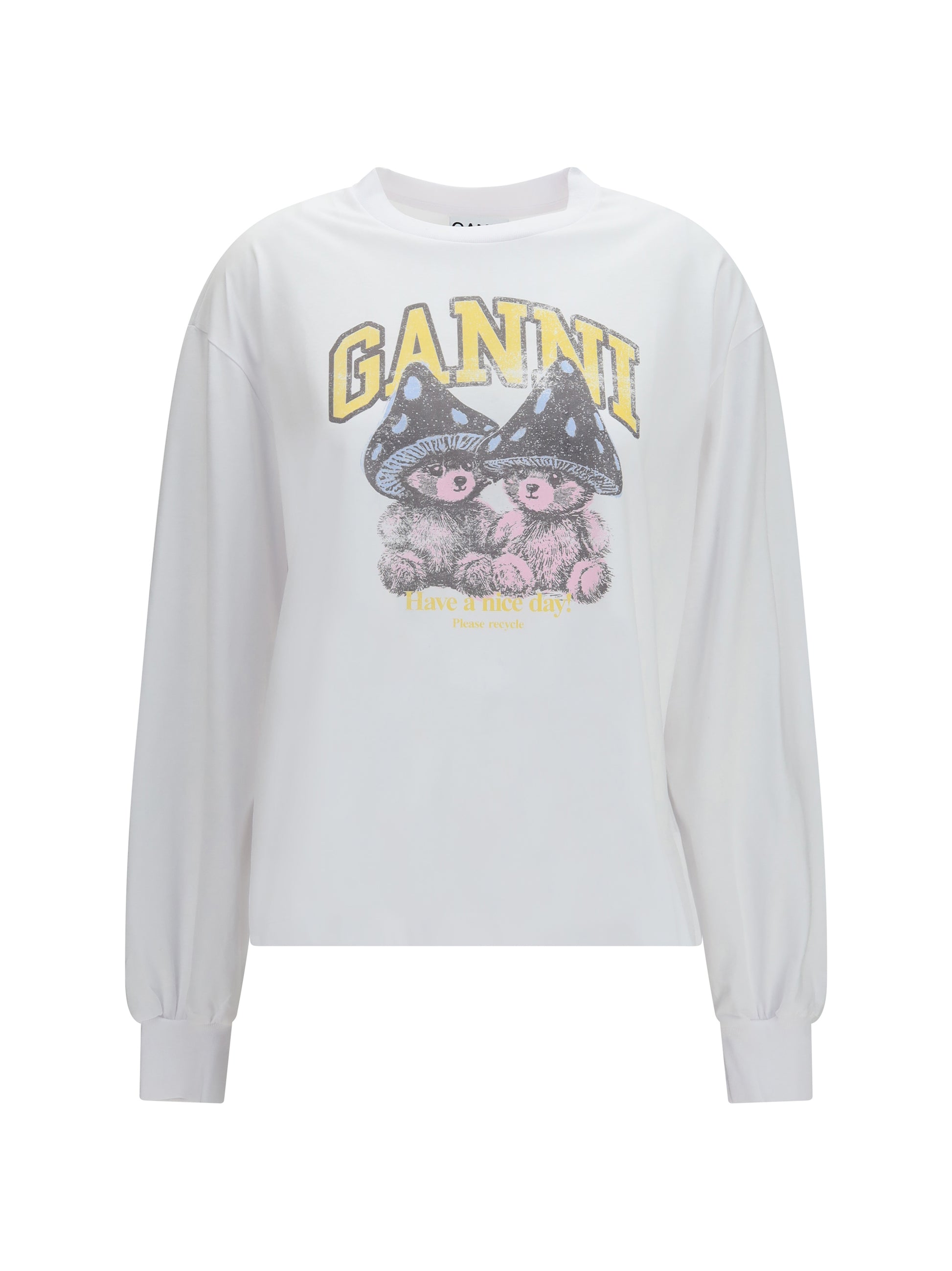 Ganni Women Teddy Mushroom Long-Sleeve Cotton T-Shirt GANNI
