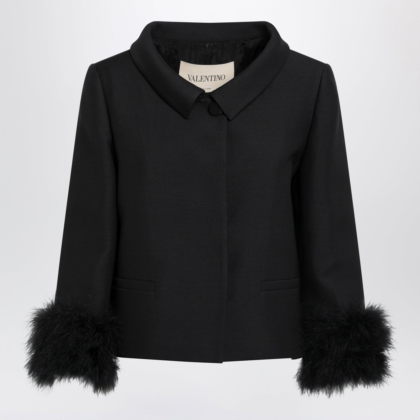 Valentino Black Jacket With A Peter Pan Collar In Virgin Wool And Silk Women VALENTINO