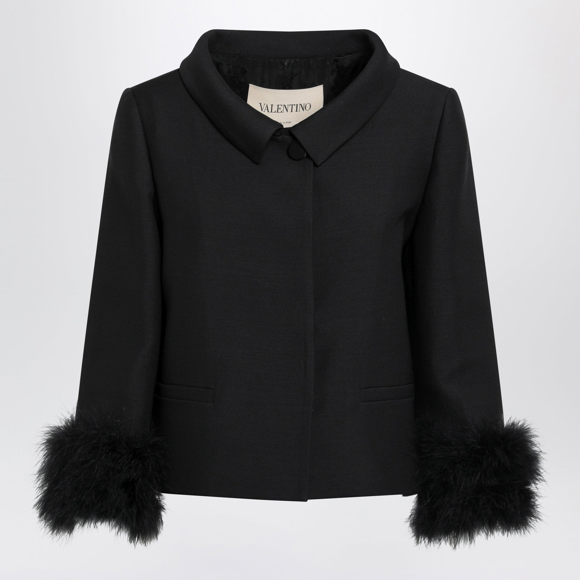 Valentino Black Jacket With A Peter Pan Collar In Virgin Wool And Silk Women VALENTINO