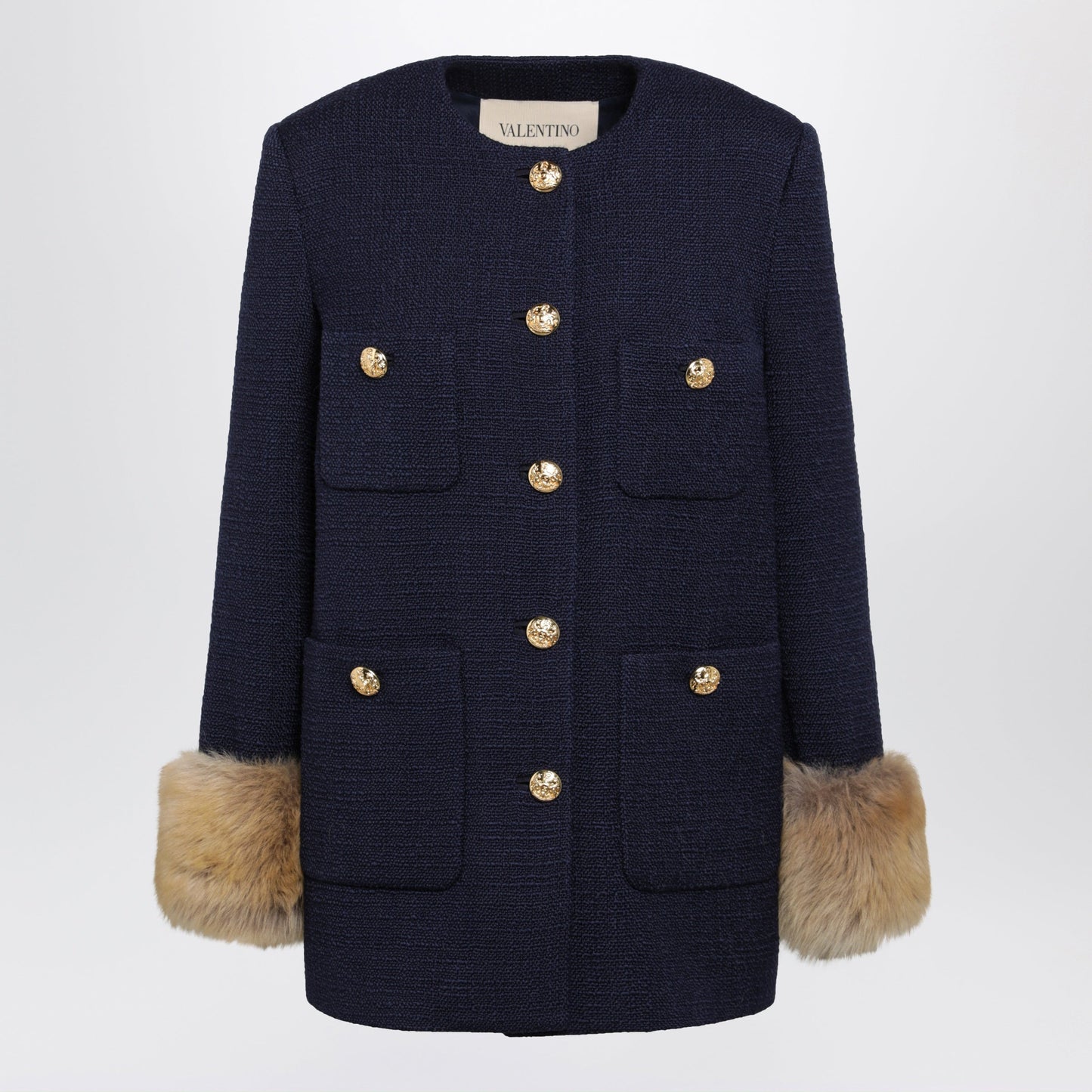 Valentino Navy Peacoat In Wool Tweed Women VALENTINO