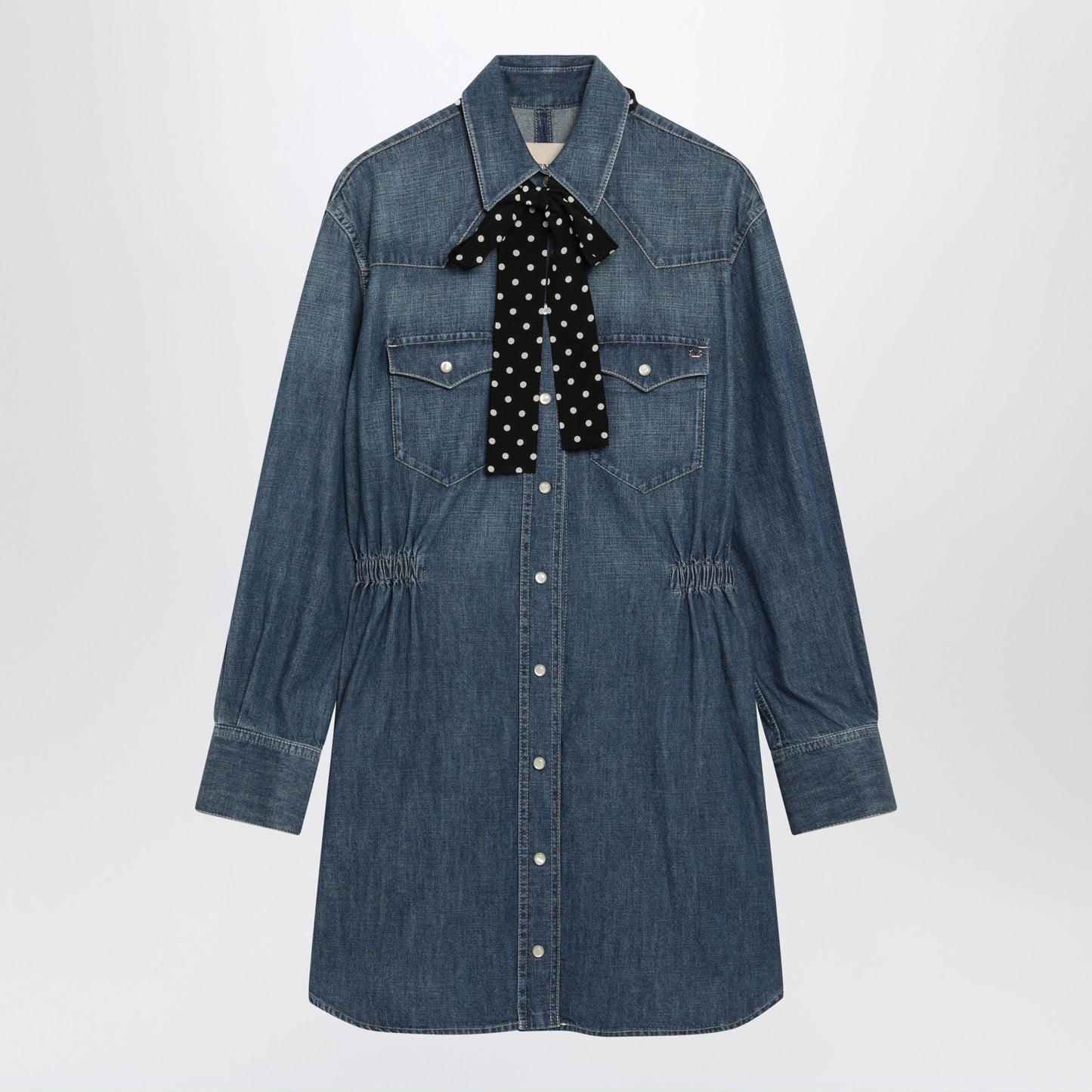 Valentino Medium Blue Denim Dress With Polka-Dot Scarf Women VALENTINO