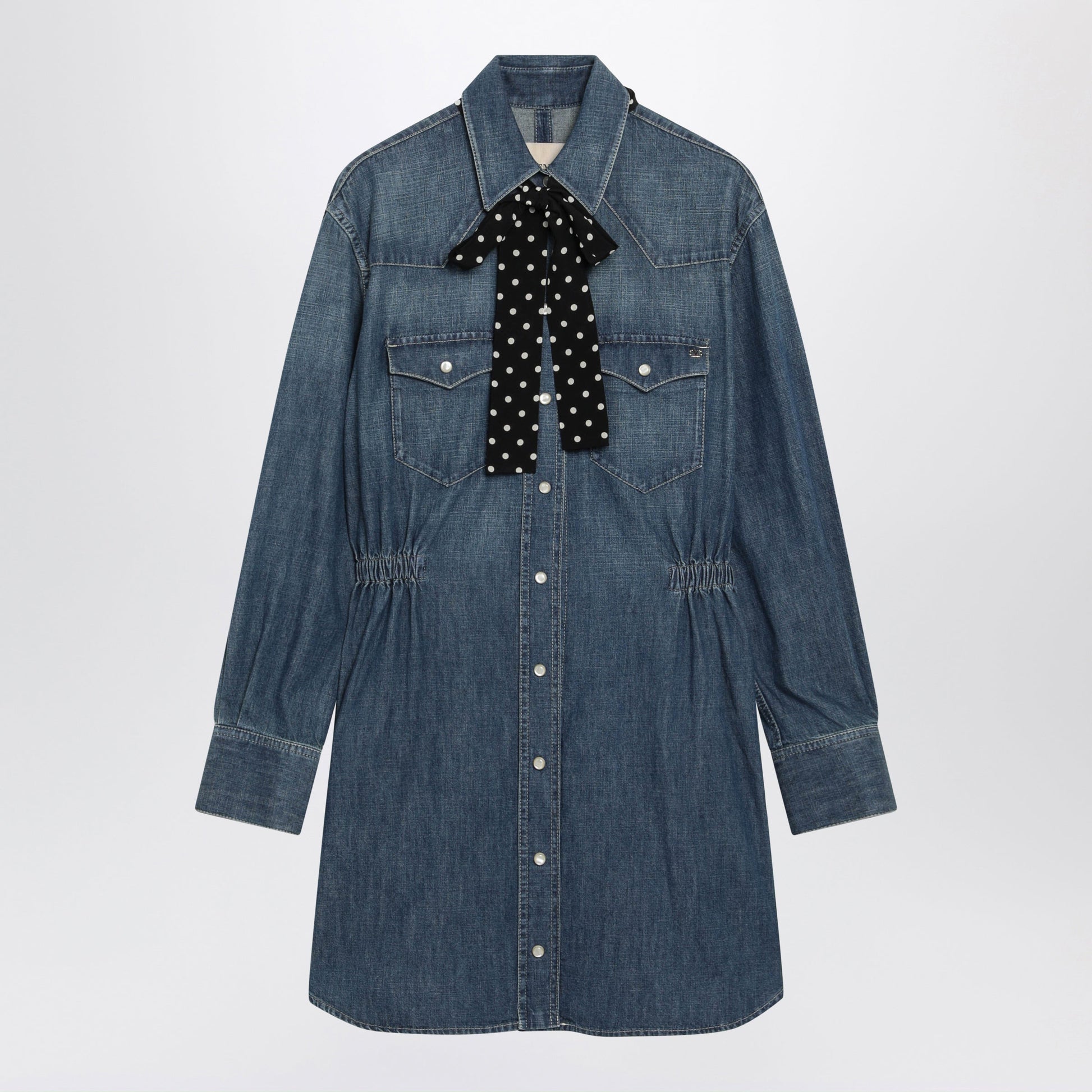 Valentino Medium Blue Denim Dress With Polka-Dot Scarf Women VALENTINO