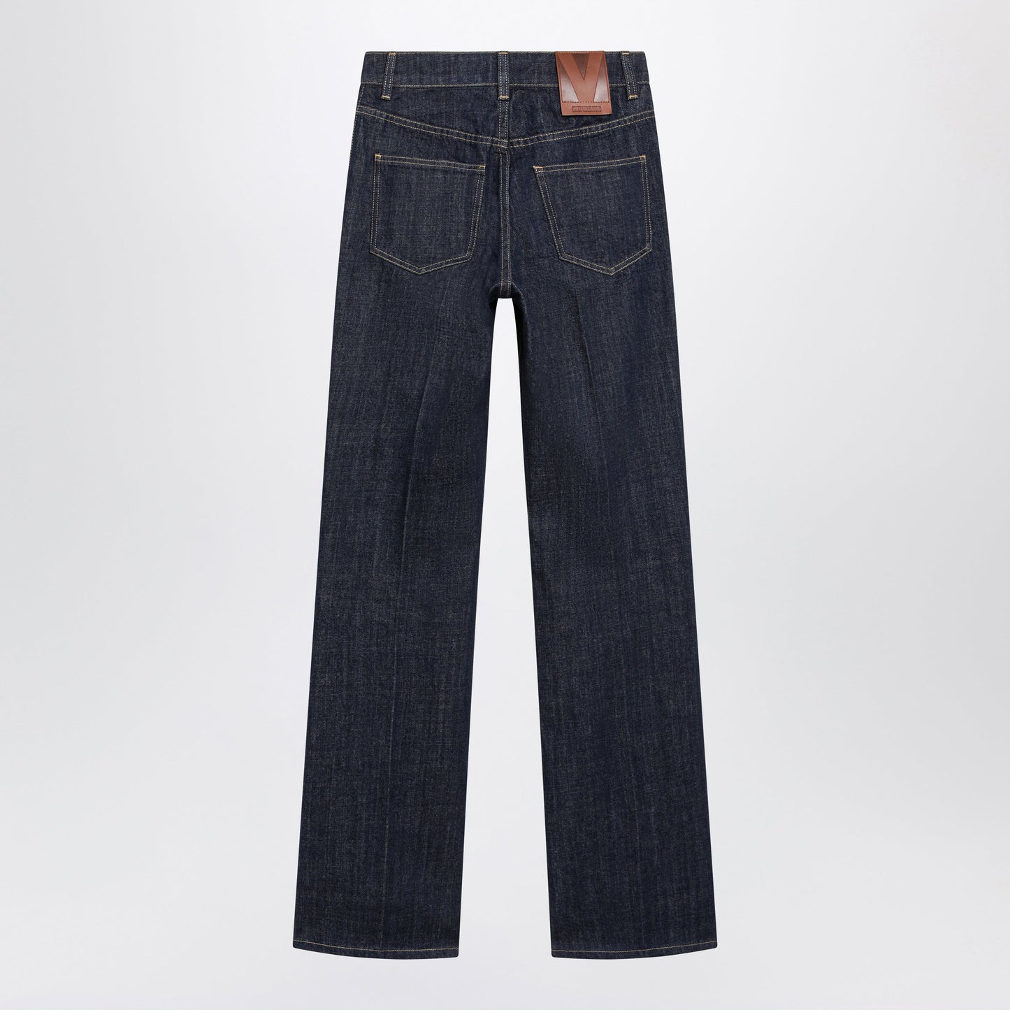 Valentino Cotton Denim Pants With Logo Buttons, Medium Blue Women VALENTINO