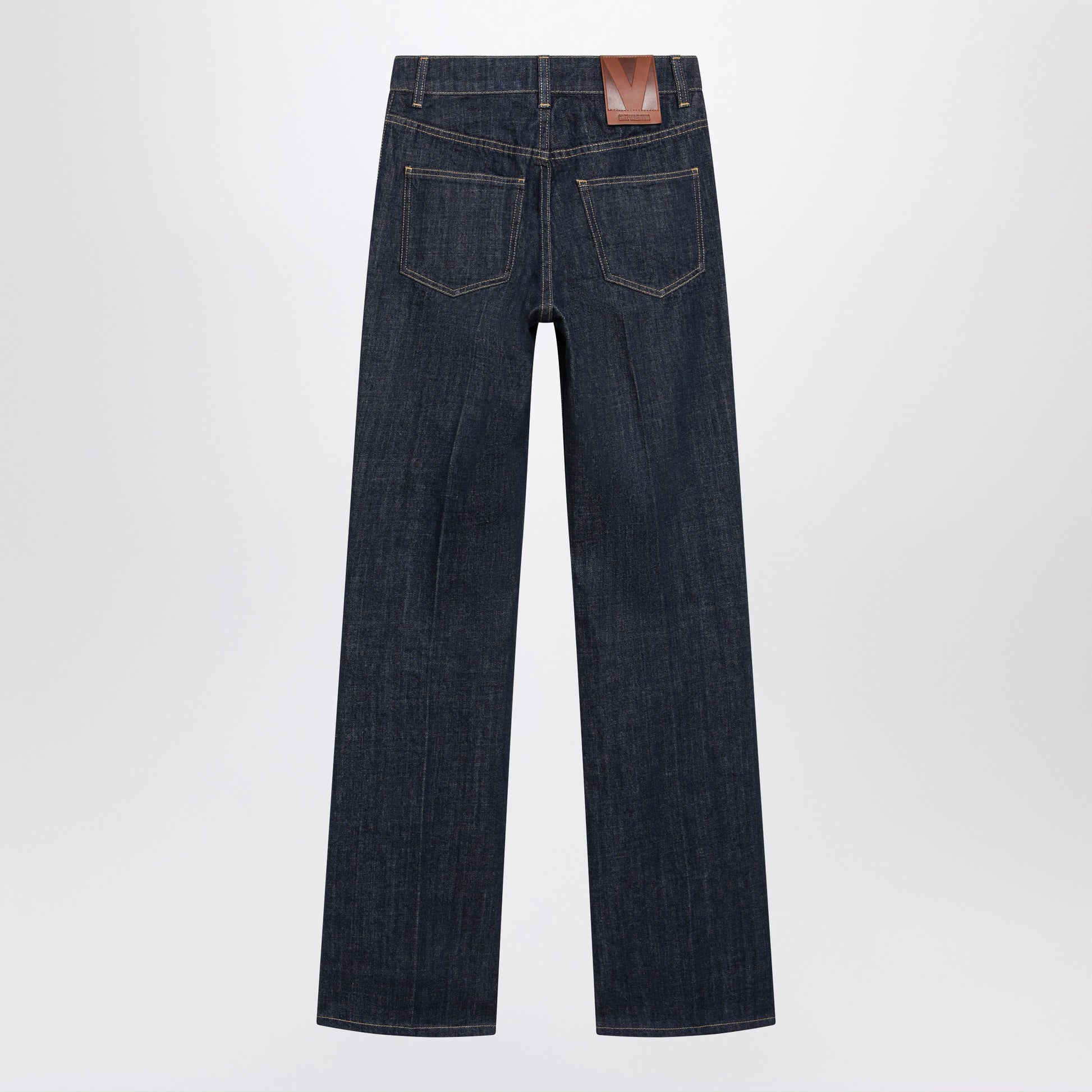 Valentino Cotton Denim Pants With Logo Buttons, Medium Blue Women VALENTINO