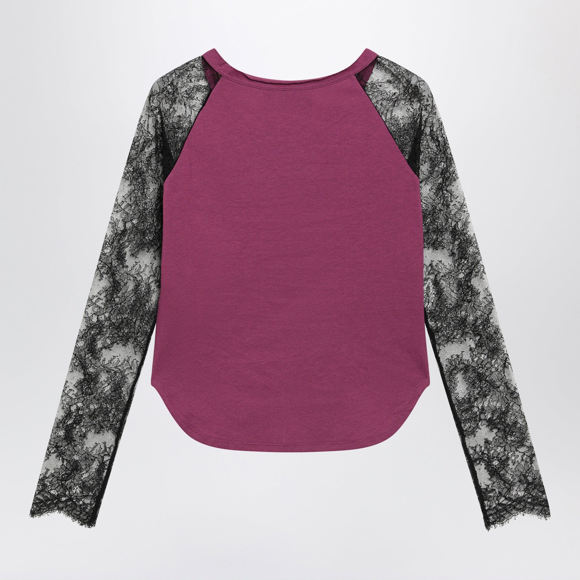 Valentino Cyclamen Panther 60 T-Shirt With Black Lace Sleeves Women VALENTINO