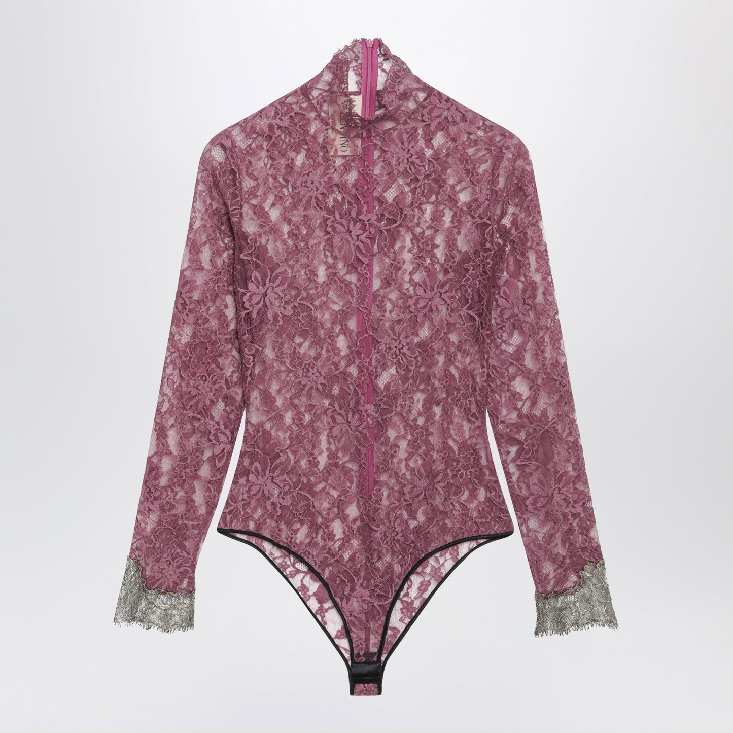 Valentino Burgundy Lace Bodysuit With Contrasting Cuffs Women VALENTINO