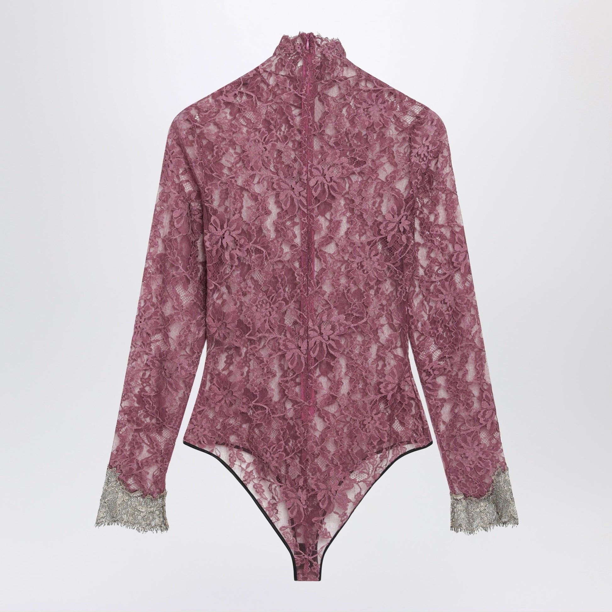 Valentino Burgundy Lace Bodysuit With Contrasting Cuffs Women VALENTINO