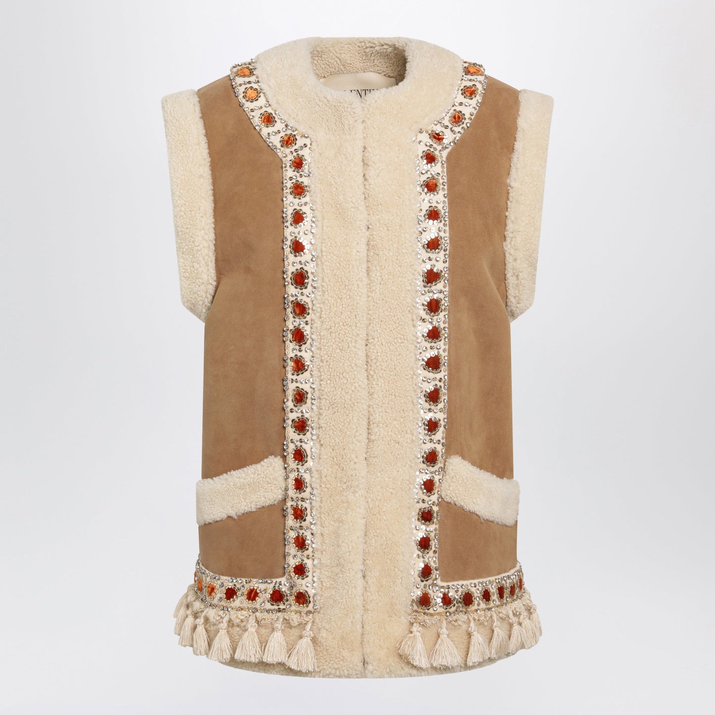 Valentino Camel Shearling And Suede Vest Women VALENTINO