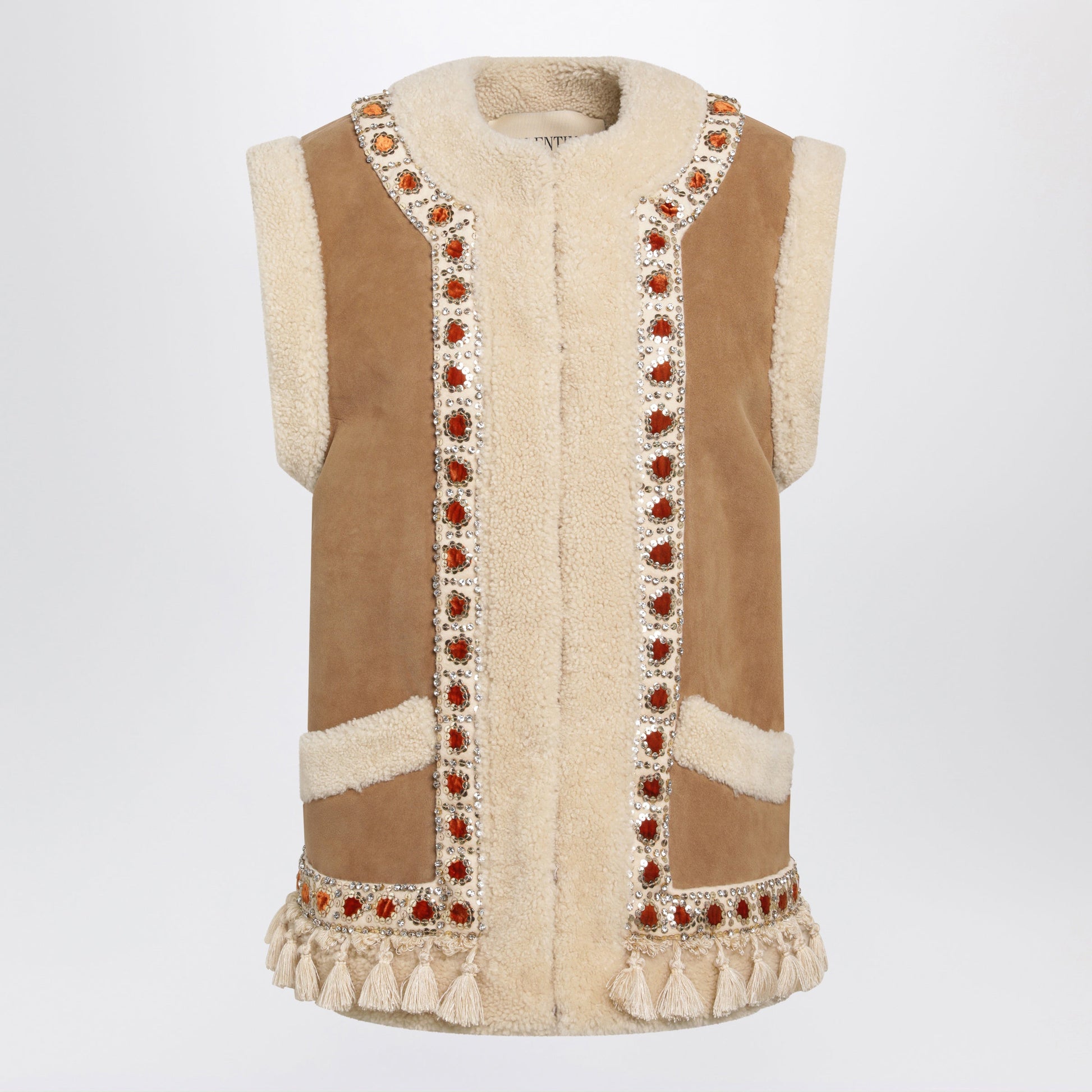 Valentino Camel Shearling And Suede Vest Women VALENTINO