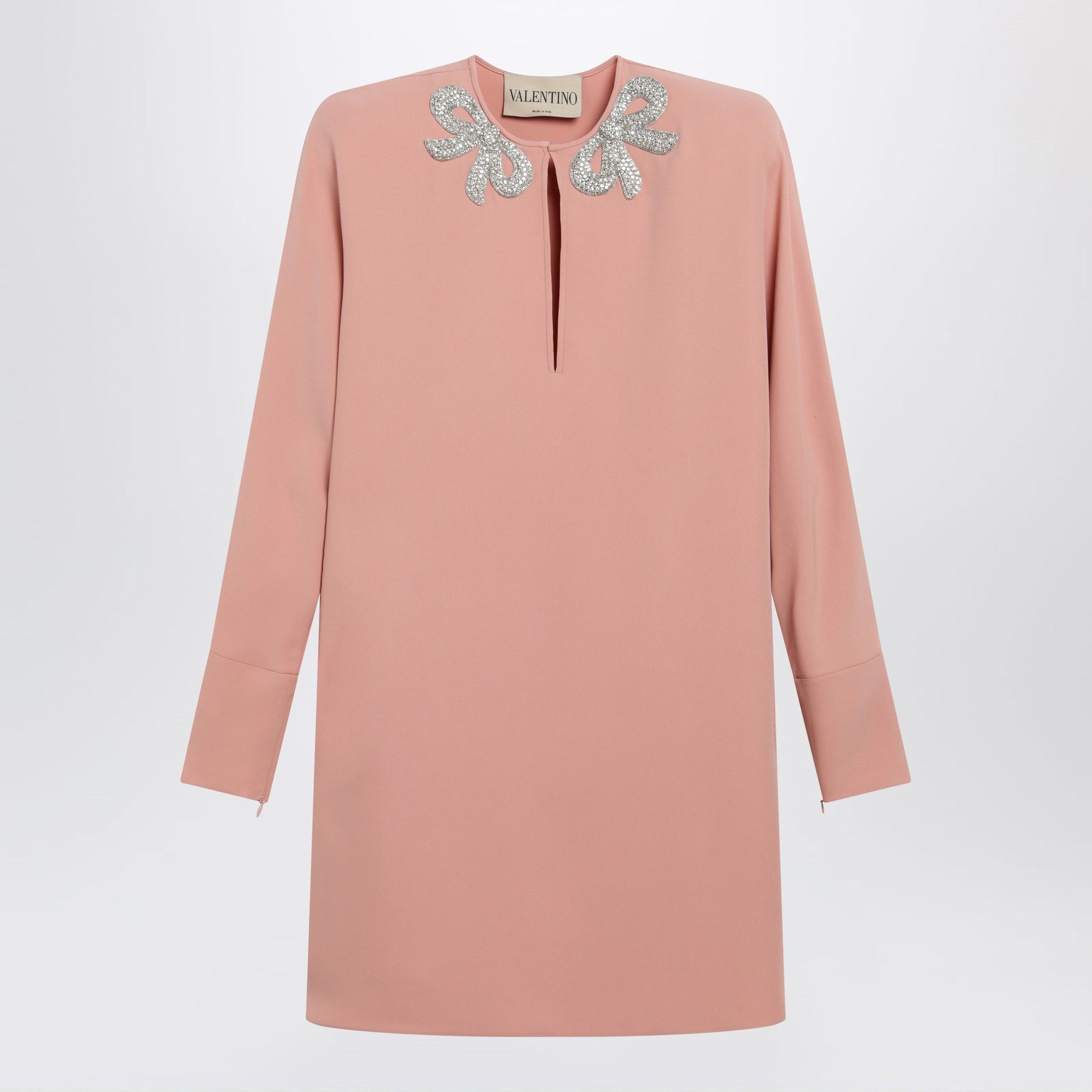 Valentino Pink Silk Short Dress With Embroidered Bows Women VALENTINO