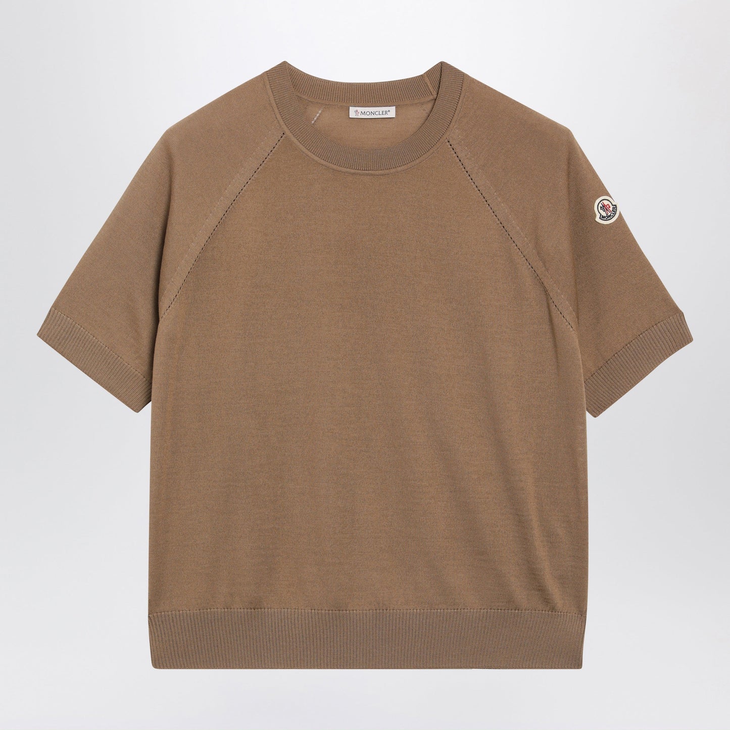 Moncler Beige Wool Sweater With Logo Patch Women MONCLER